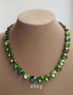 Emerald and peridot riviere, ana wintour style, Georgian paste collet, tri color green necklace, vintage look necklace, bridesmaid jewelry