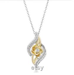 Enchanted Disney Fine Jewelry 14K Yellow Gold Over Sterling Silver 1 10 CTTW Belle Rose Pendant Necklace