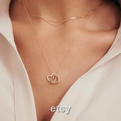 Engraved Two Heart Necklace in 14K Solid Gold Interlocking Heart Name Necklace 14k Gold Custom Necklaces Intertwined Heart Necklace