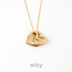 Engraved Two Heart Necklace in 14K Solid Gold Interlocking Heart Name Necklace 14k Gold Custom Necklaces Intertwined Heart Necklace