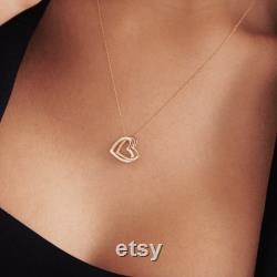 Engraved Two Heart Necklace in 14K Solid Gold Interlocking Heart Name Necklace 14k Gold Custom Necklaces Intertwined Heart Necklace