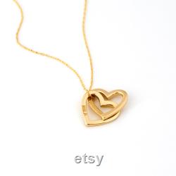 Engraved Two Heart Necklace in 14K Solid Gold Interlocking Heart Name Necklace 14k Gold Custom Necklaces Intertwined Heart Necklace