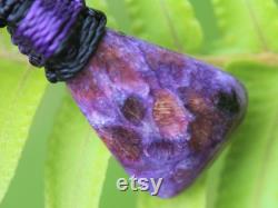 Epic CHAROITE Necklace, australian made thin macrame cord natural stone pendant, elven jewelry, purple stone pendant, december birthstone