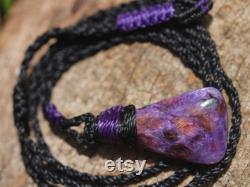 Epic CHAROITE Necklace, australian made thin macrame cord natural stone pendant, elven jewelry, purple stone pendant, december birthstone