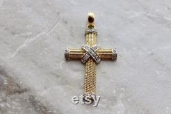 Estate 14K Genuine Diamond Cross Pendant, rhodium finished mounting, religious jewlery, estate cross pendant, fine estate jewelry
