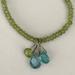 Estate Peridot Bead Sterling Silver Necklace with Peridot and Blue Topaz Dangles