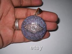 Evil Eye 1.50ctw Rose Cut diamond Blue Sapphire Pendent 925 sterling silver Beautiful 40mm Evil Eye Pendant Necklace For Your Love ones