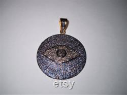 Evil Eye 1.50ctw Rose Cut diamond Blue Sapphire Pendent 925 sterling silver Beautiful 40mm Evil Eye Pendant Necklace For Your Love ones