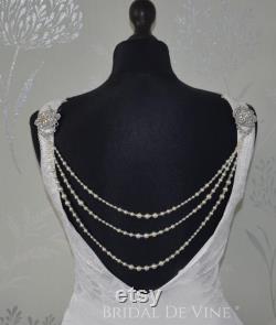 Exquisite Bridal Back Drape, Back Jewellery, Using Swarovski Pearls and Crystals Backdrop Necklace, Vintage Inspired Shoulder Necklace