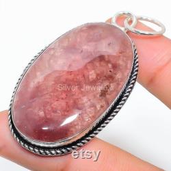 Exquisite Natural Strawberry Quartz Pendant, Gemstone Pendant, Pink Pendant, 925 Sterling Silver Jewelry, Anniversary Gift, Pendant For Her