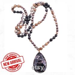 Fashion Bohemian Jewelry Accessory 8mm Multi Natural Stones Crystal Knotted With Stone Drop Pendant Necklace Unique Gift for Her