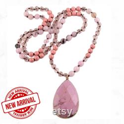 Fashion Bohemian Jewelry Accessory 8mm Multi Natural Stones Crystal Knotted With Stone Drop Pendant Necklace Unique Gift for Her