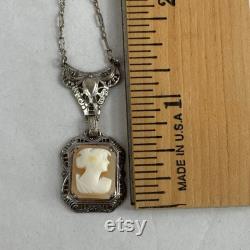 Filigree Edwardian Cameo Sterling Necklace with Paperclip Chain, Downton Abbey Jewelry