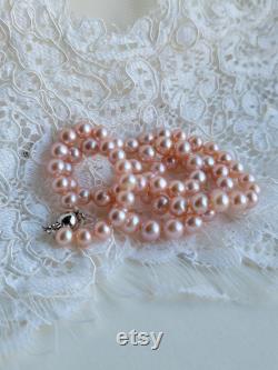 Fine High Quality Sea Pearl Jewelry, AAA Real Pearl Necklace, 6mm Pink Orange unique pearl necklace, Bridal Wedding Anniversary Necklace