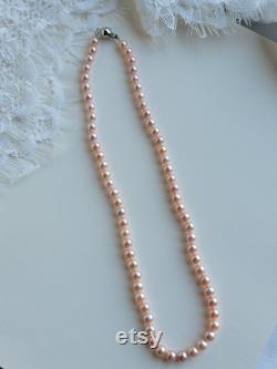 Fine High Quality Sea Pearl Jewelry, AAA Real Pearl Necklace, 6mm Pink Orange unique pearl necklace, Bridal Wedding Anniversary Necklace