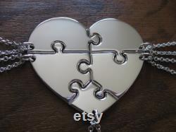 Five Piece Heart Puzzle Necklace Pendants Five Piece Necklace Set Five Silver Puzzle Charms Family Necklaces