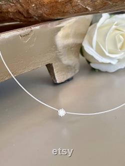 Floating Necklace, Invisible Necklace, Fine Jewelry, Diamond Solitaire Necklace, Minimalist Diamond Necklace, Layered Diamond Necklace