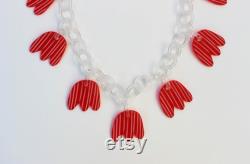 Floral Acrylic Chain Necklace Red Statement Necklace Unique Clear Acrylic Necklace Laser Cut Necklace Chunky Chain Necklace