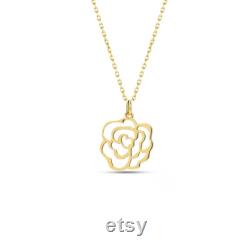 Flower Necklace 14k Solid Gold Origami Rose Necklace Gift for Women Gift for Wife Bridesmaid Gifts Handmade Jewelry, MMKLY1236