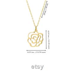 Flower Necklace 14k Solid Gold Origami Rose Necklace Gift for Women Gift for Wife Bridesmaid Gifts Handmade Jewelry, MMKLY1236