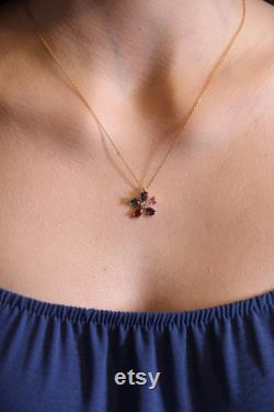 Flower Sapphire blue zirconia Necklace, Gifts For Her, Minimalist Necklace,September Birthstone Gemstone,Valentine's Day Gifts