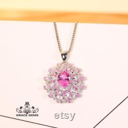 Flower Shape Genuine Padparadscha Pink Sapphire Pendant in 18k gold with diamonds and Travorite as eyes One of a kind Necklace Anniversary