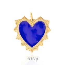 Fluted Heart Pendant 14k Yellow Gold Vermeil Heart Pendant Natural Pave Diamond Heart Pendant Enamel Heart Charm Lucky Heart Pendant Jewelry