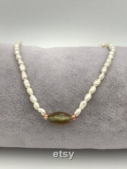 Freshwater Rice Pearl Necklace, Adjustable Necklace, Zultanite Beaded, Sterling Silver Necklace, Genuine Pearl, AAAA Quality Pearl