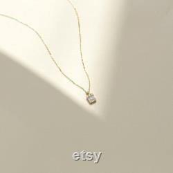 GELIN Diamond 0.16 CT Baguette Cut Necklace for Women in 14k Solid Gold Square Diamond Pendant Necklace 14k Yellow, Rose or White Gold