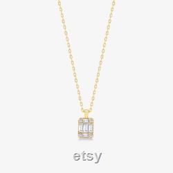 GELIN Diamond 0.16 CT Baguette Cut Necklace for Women in 14k Solid Gold Square Diamond Pendant Necklace 14k Yellow, Rose or White Gold