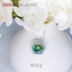 GIGAJEWE 9K 14K 18K White Solid Gold 10 11.5mm 5.5ct Cyan color Hexagram Cut Moissanite Necklace,Gold Necklace