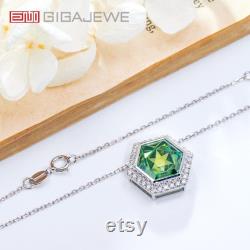 GIGAJEWE 9K 14K 18K White Solid Gold 10 11.5mm 5.5ct Cyan color Hexagram Cut Moissanite Necklace,Gold Necklace