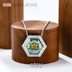 GIGAJEWE 9K 14K 18K White Solid Gold 10 11.5mm 5.5ct Cyan color Hexagram Cut Moissanite Necklace,Gold Necklace