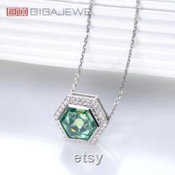 GIGAJEWE 9K 14K 18K White Solid Gold 10 11.5mm 5.5ct Cyan color Hexagram Cut Moissanite Necklace,Gold Necklace