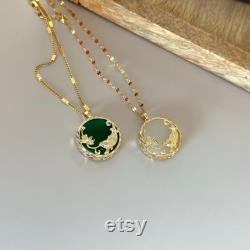 GOLD FILLED Lucky Jade Necklace Best Friend Gift Buddha Amulet Medallion Necklace Green White Jade Medallion Christmas Gift for Her