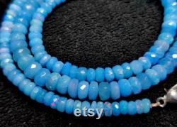 GOOD QUALITY OPAL Necklace 48Ct Natural Blue Ethiopian Opal Beaded Necklace Welo Fire 1Line Strand Opal Faceted Beads Necklace Size 5X3 3X1