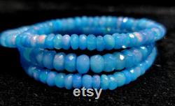 GOOD QUALITY OPAL Necklace 48Ct Natural Blue Ethiopian Opal Beaded Necklace Welo Fire 1Line Strand Opal Faceted Beads Necklace Size 5X3 3X1