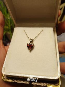 Garnet Heart Pendant Necklace, Red Heart Shaped Pendant, Small Red Garnet Pendant, Puffed Heart Pendant, Wedding Necklace, Bridal Necklace