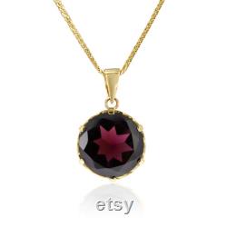 Garnet Pendant, Yellow Gold 14K Red Garnet with heart texture, Vintage Birthstone Necklace, birthday handmade gift for women,Dainty Necklace