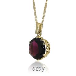 Garnet Pendant, Yellow Gold 14K Red Garnet with heart texture, Vintage Birthstone Necklace, birthday handmade gift for women,Dainty Necklace