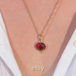 Garnet gold necklace pendant, 14k solid gold Garnet Necklace pendant for women, Red stone necklace, Elegant Pendant