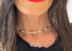 Gemma Necklace, Gold Love Island Necklace, Kiss Cross Choker Necklace, 18K Gold Plated Cross and Crystal Necklace, Gemma Choker Necklace