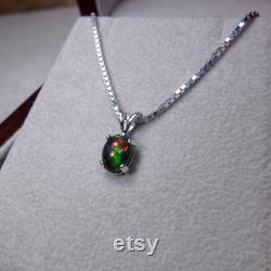 Genuine Black Opal Pendant Necklace, Last Minute Jewelry Gifts, Authentic Opal Jewelry, October Birthstone, Opal Gift for Wife