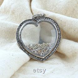 Genuine Diamond Shaker Heart Pendant, Crystal Heart Pendant, Silver Diamond Jewelry, Pave Diamond Jewelry, Valentine Gift For Her