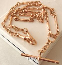 Genuine SOLID 9K 9ct Rose GOLD Albert Chain Necklace with T-Bar and Double Dog Clip Clasps 55 cm