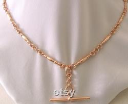 Genuine SOLID 9K 9ct Rose GOLD Albert Chain Necklace with T-Bar and Double Dog Clip Clasps 55 cm