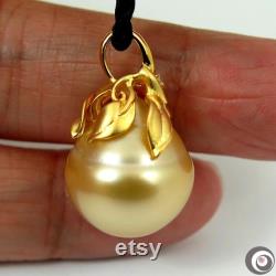 Giant 17.77 x 18.45mm Organic Natural Golden Cream Australian South Sea Cultured Pearl Pendant 925 Sterling Silver SP1177