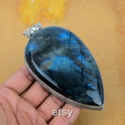 Giant Size Natural Fire Labradorite Gemstone Handmade 925 Sterling Silver Jewelry Pendant Gift Pendant Labradorite Pendant For Gift