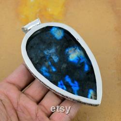 Giant Size Natural Fire Labradorite Gemstone Handmade 925 Sterling Silver Jewelry Pendant Gift Pendant Labradorite Pendant For Gift