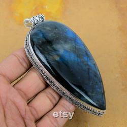 Giant Size Natural Fire Labradorite Gemstone Handmade 925 Sterling Silver Jewelry Pendant Gift Pendant Labradorite Pendant For Gift